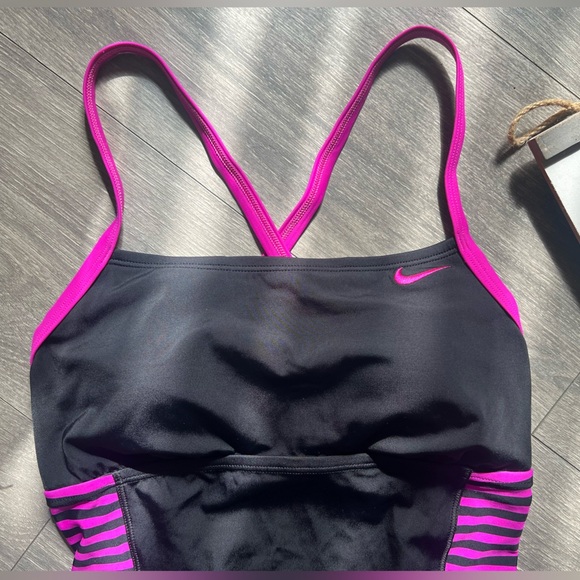 Nike Laser Stripe CrossBack One Piece Swimsuit One Piece Black & Purple Size M - Picture 7 of 13